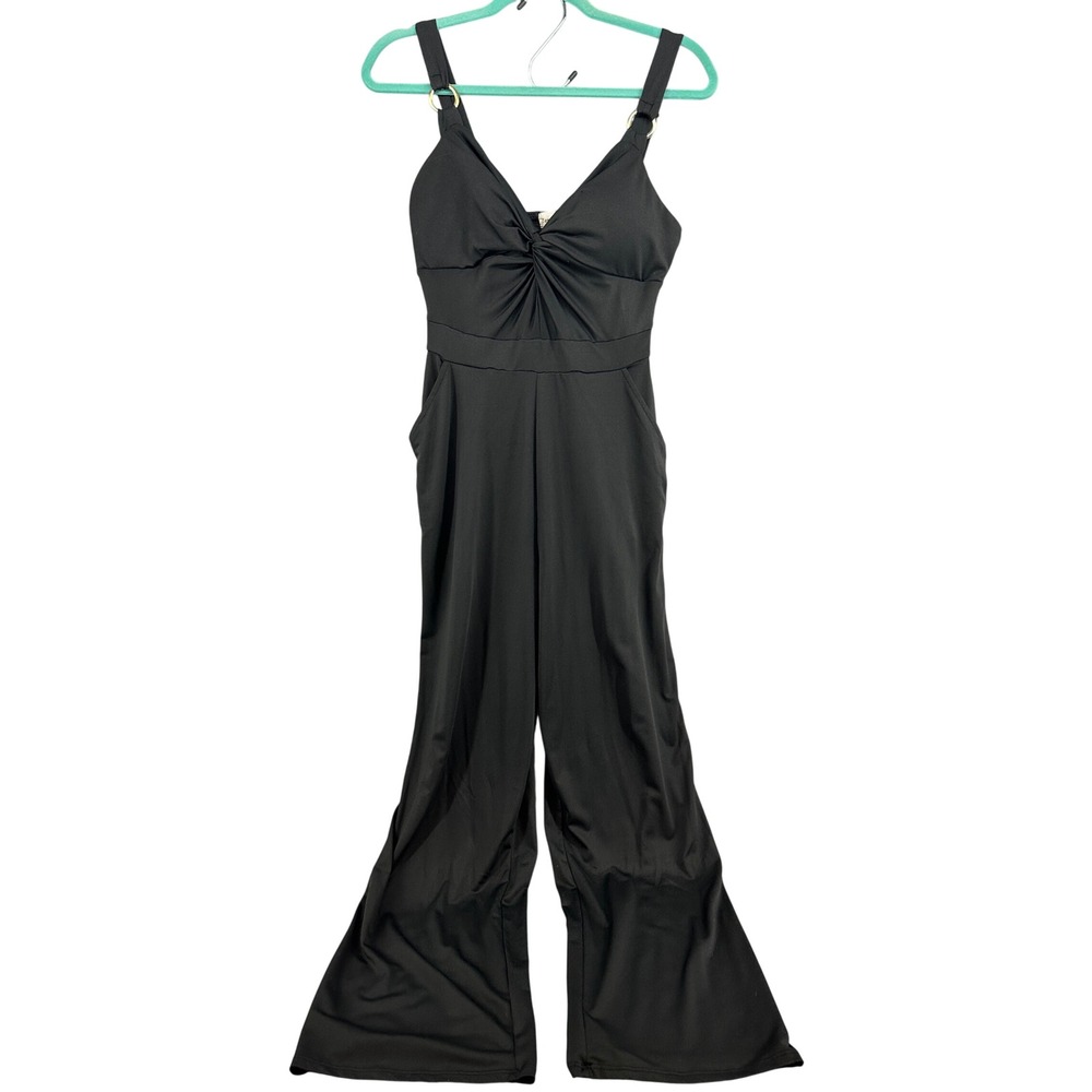 Derek Heart Black Leg Jumpsuit Pockets M Minimalist Gothic Costume